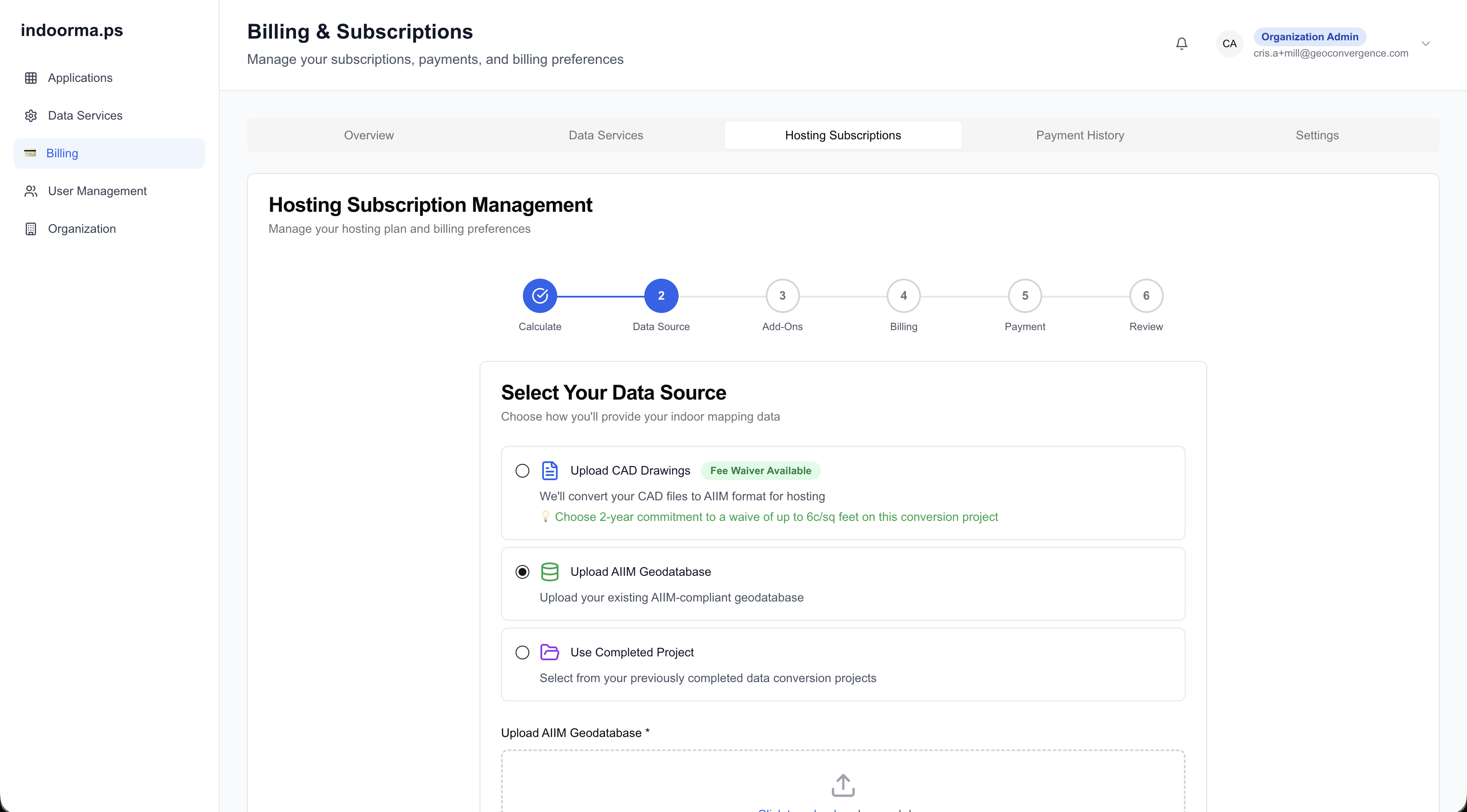 FacilitEase: Hosting subscription: choosing the indoor data source