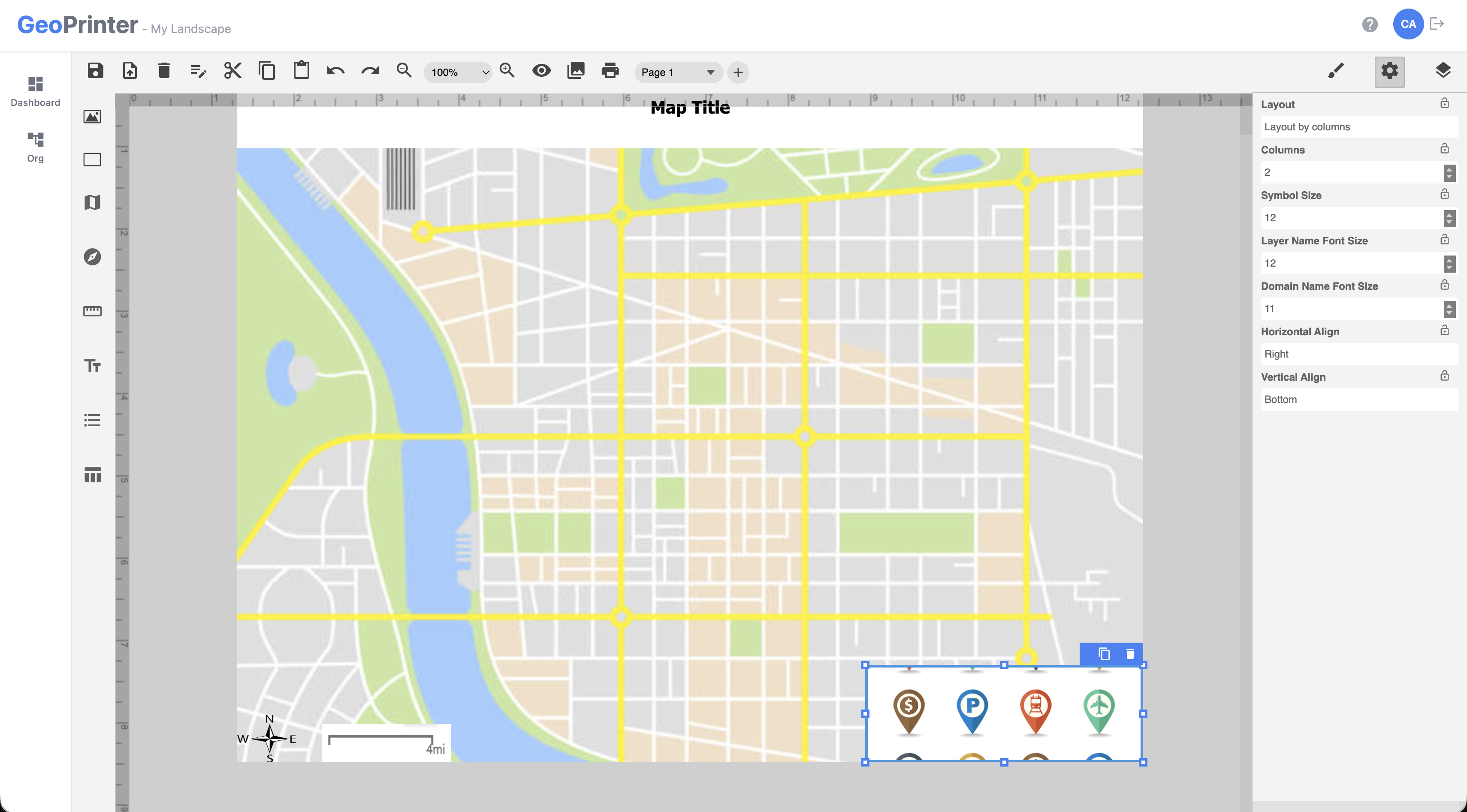 GeoPrinter: Legend settings: columns, symbol size and font sizes