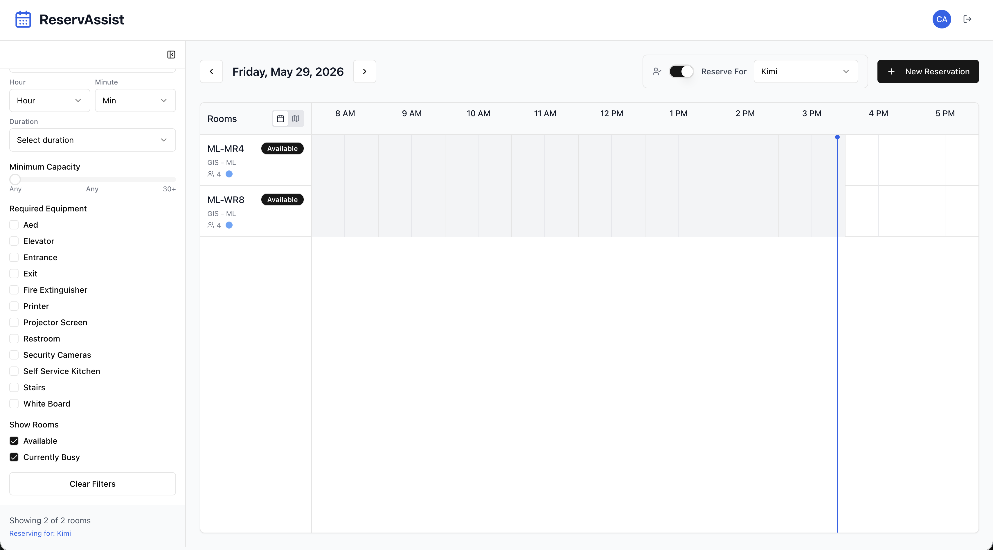 ReservAssist: Manager mode: reserving a room on behalf of a team member