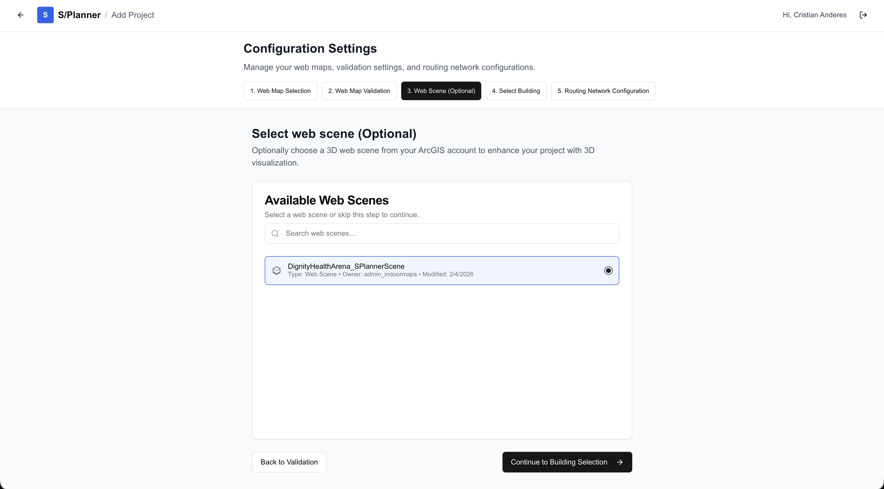 S/Planner: Project setup: choosing an optional 3D web scene