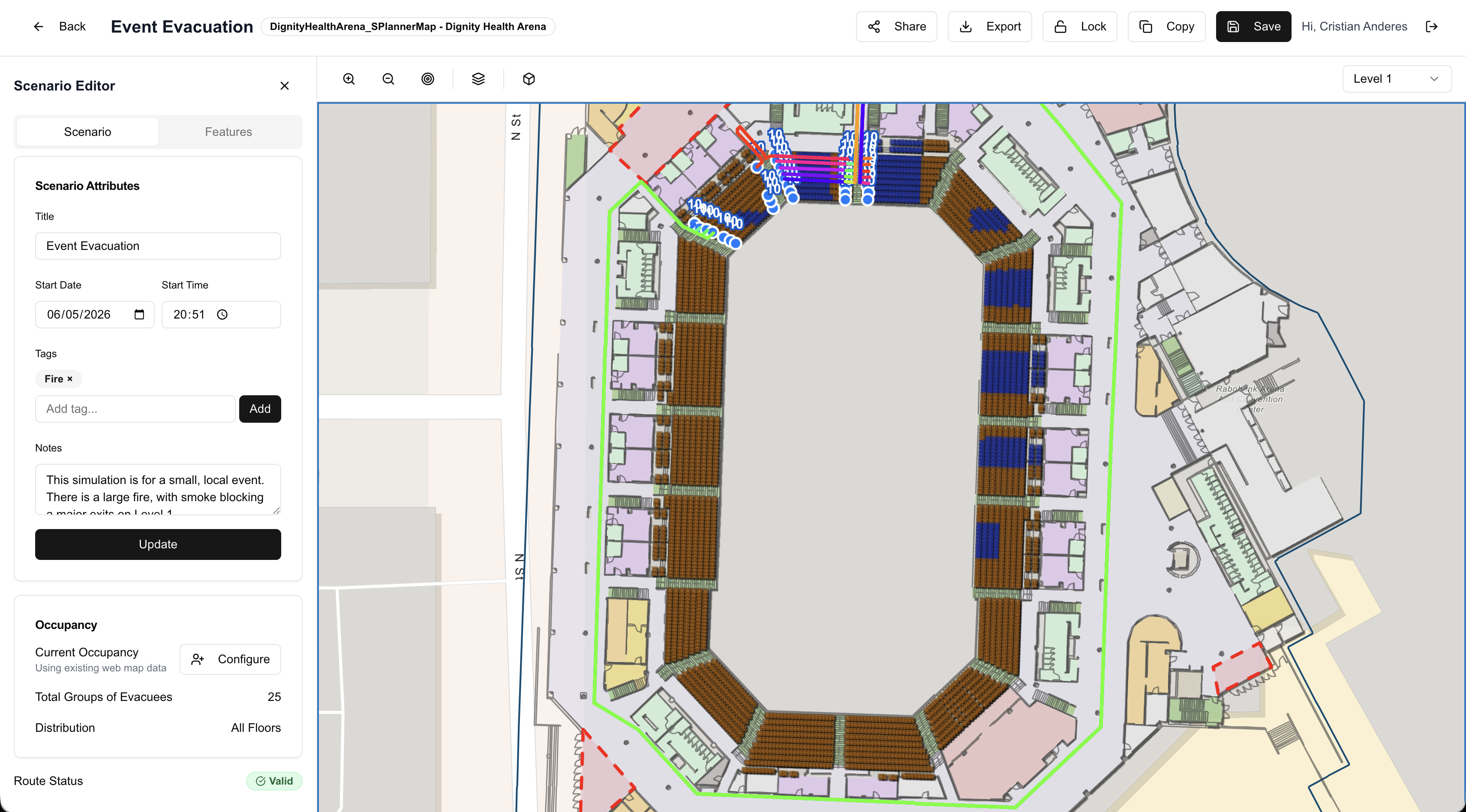 S/Planner: Scenario editor with attributes and occupancy over the indoor floor plan