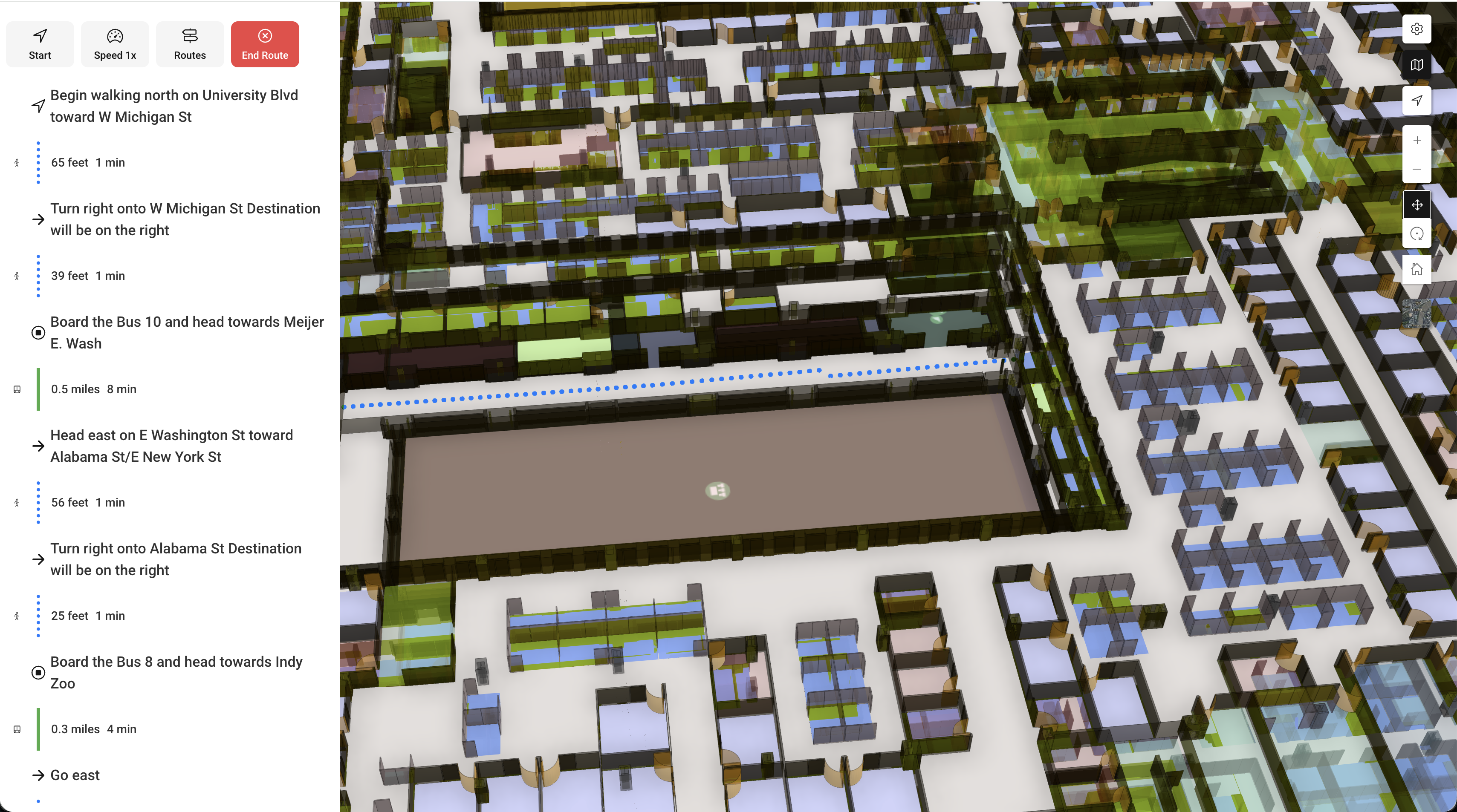 Wayfinder: Close-up of the 3D indoor model following the route